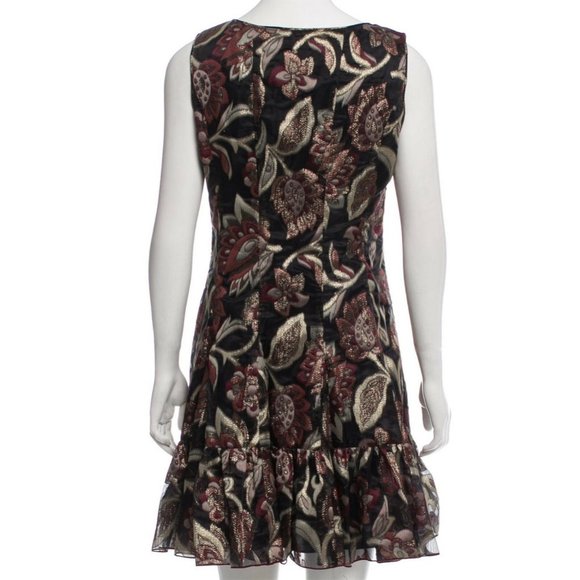 ANNA SUI Dress Metallic Floral Brocade Luxe Metallic Bronze Mini Ruffle Fall 17 - Picture 5 of 11